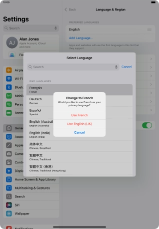 To select the new language as the default tablet language, press Use ‹language›.