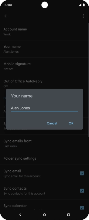 Key in the required sender name and press OK.