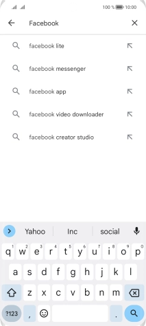 Key in Facebook and press the search icon. Key in Facebook and press the search icon.