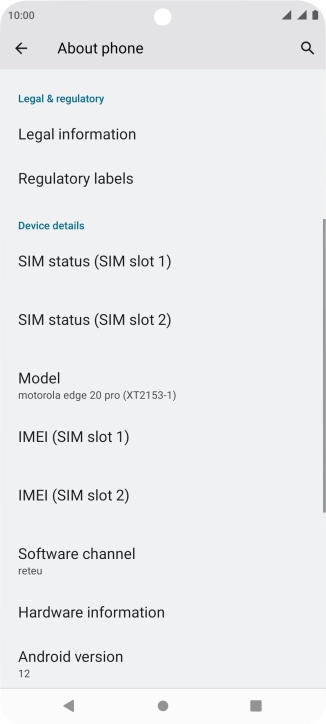 Your phone's software version is displayed below Android version.