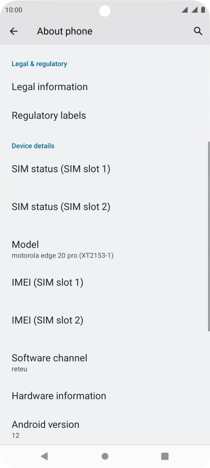 Your phone's software version is displayed below Android version.