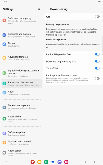 Press the indicators next to the required settings.
