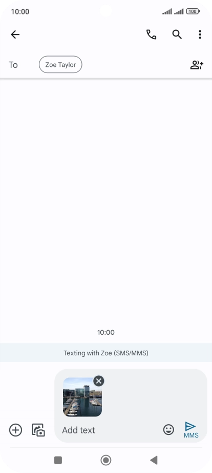 Press the text input field and write the text for your picture message. Press the text input field and write the text for your picture message.