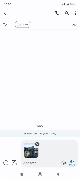 Press the text input field and write the text for your picture message. Press the text input field and write the text for your picture message.