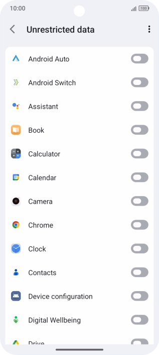 Press the indicators next to the required apps to turn the function on or off.