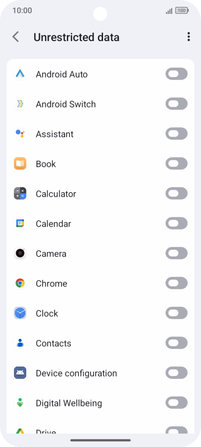 Press the indicators next to the required apps to turn the function on or off.