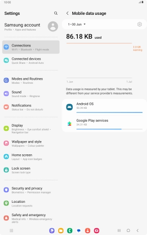The data usage for each application is displayed below the name of the application.