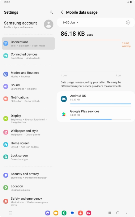 The data usage for each application is displayed below the name of the application.