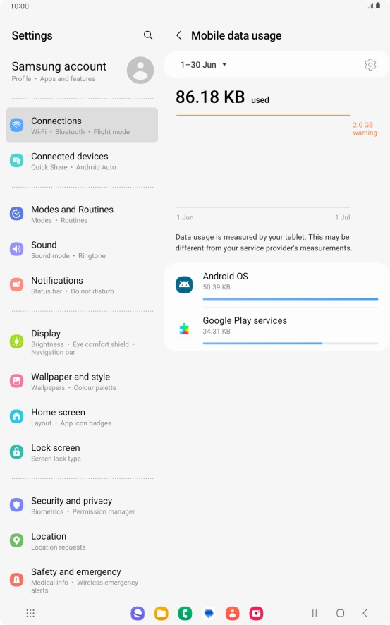 The data usage for each application is displayed below the name of the application.