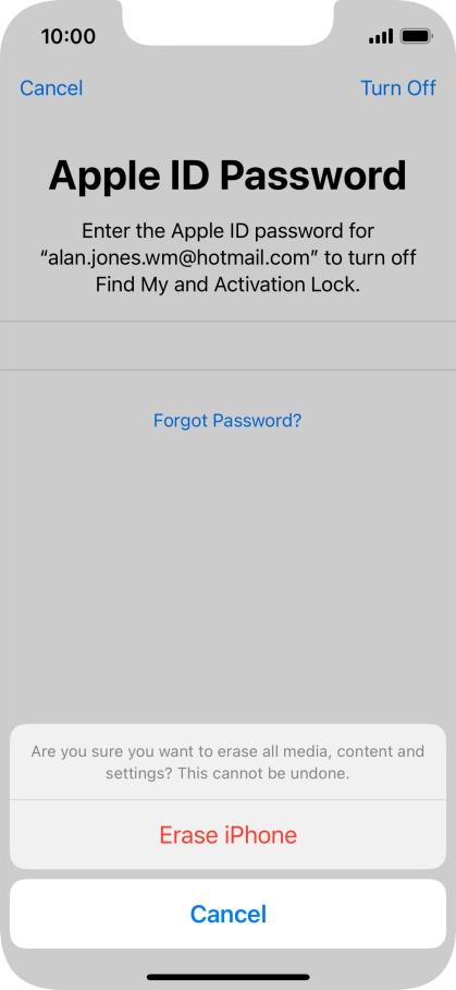 Key in the password for your Apple ID and press Erase iPhone. Wait a moment while the factory default settings are restored. Follow the instructions on the screen to set up your phone and prepare it for use. Key in the password for your Apple ID and press Erase iPhone. Wait a moment while the factory default settings are restored. Follow the instructions on the screen to set up your phone and prepare it for use.