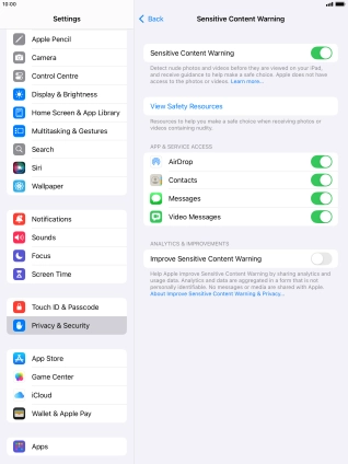 Press the indicators next to the required applications to turn the function on or off.