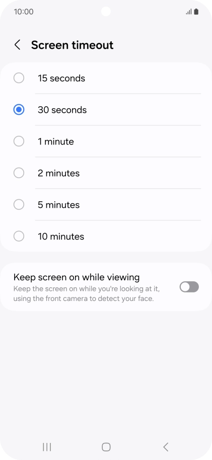 Press the required setting.