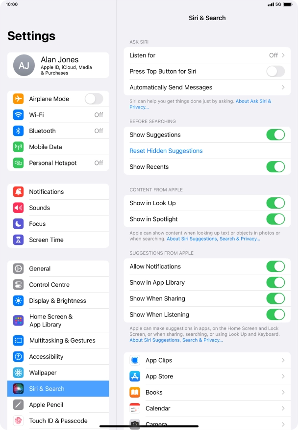Press the indicator next to 