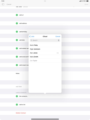 Press the required contact.