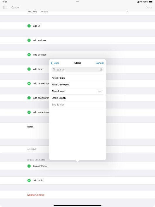 Press the required contact.