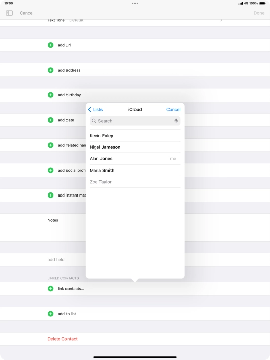 Press the required contact.