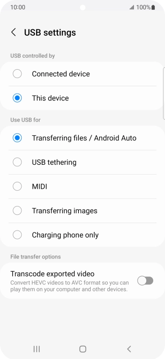 Press Transferring files / Android Auto. Press Transferring files / Android Auto.
