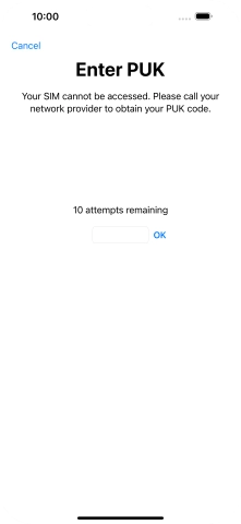 Key in the PUK and press OK.