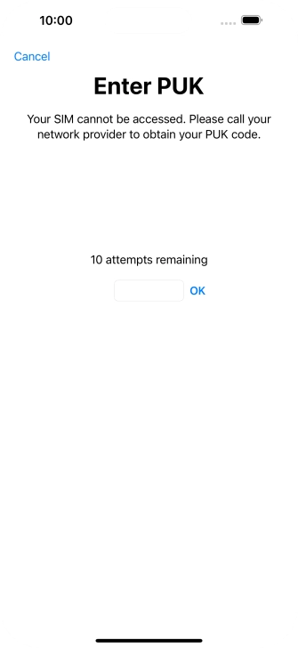 Key in the PUK and press OK.