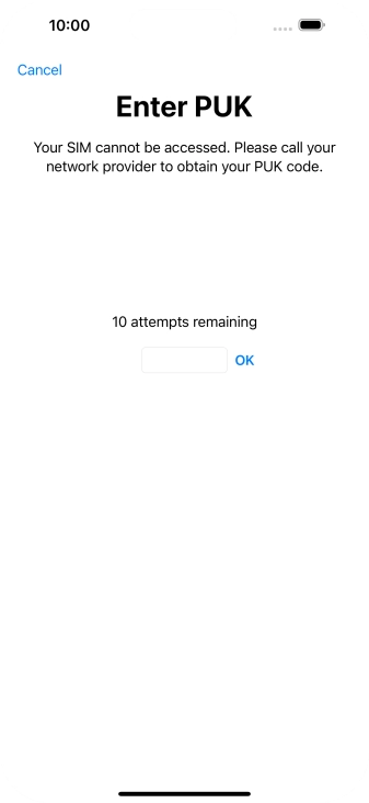 Key in the PUK and press OK.