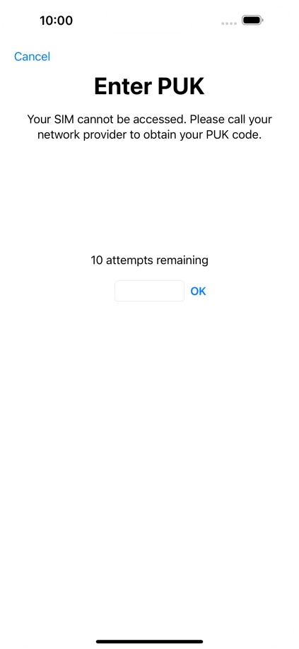 Key in the PUK and press OK.