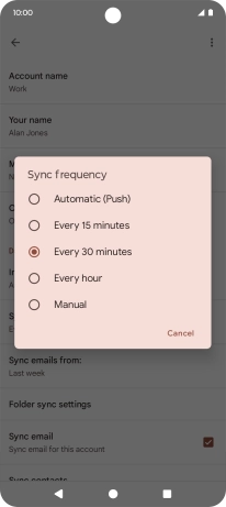 Press the required setting.
