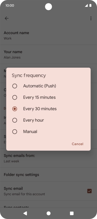 Press the required setting.