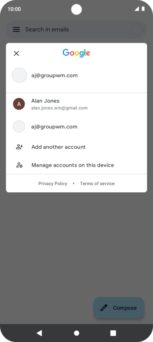 Press the required email account.