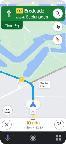 The travel information at the bottom of the screen shows your estimated time of arrival and distance to destination.
