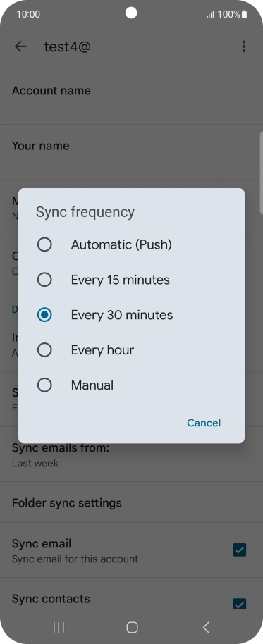 Press the required setting.