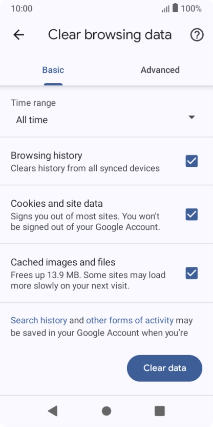 Press the fields next to the required data types.