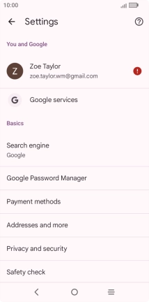 Press Privacy and security.