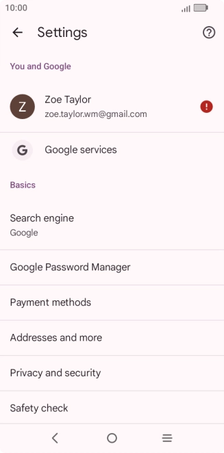 Press Privacy and security.