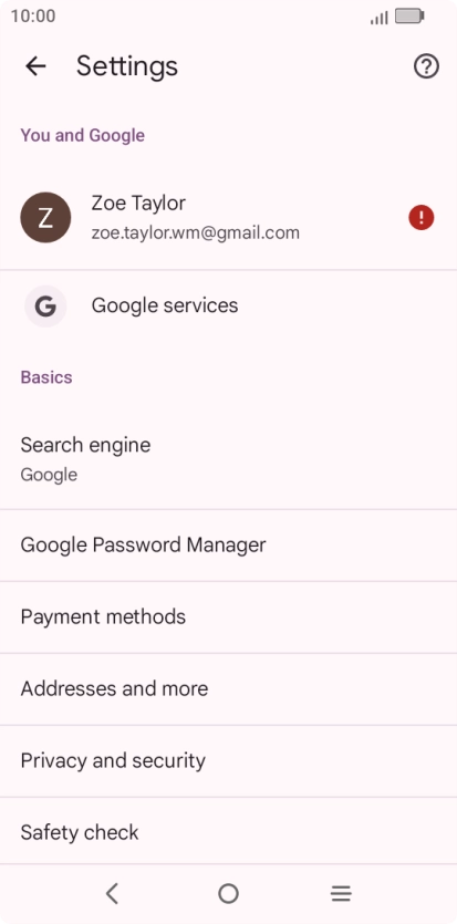 Press Privacy and security.