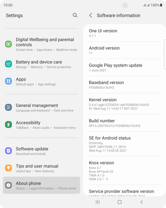 Your phone's software version is displayed below Android version.