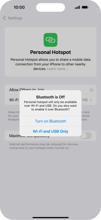 If Wi-Fi is turned on, press Wi-Fi and USB Only.