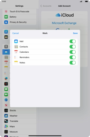 Press the indicators next to the required data types to turn synchronisation of each data type on or off.