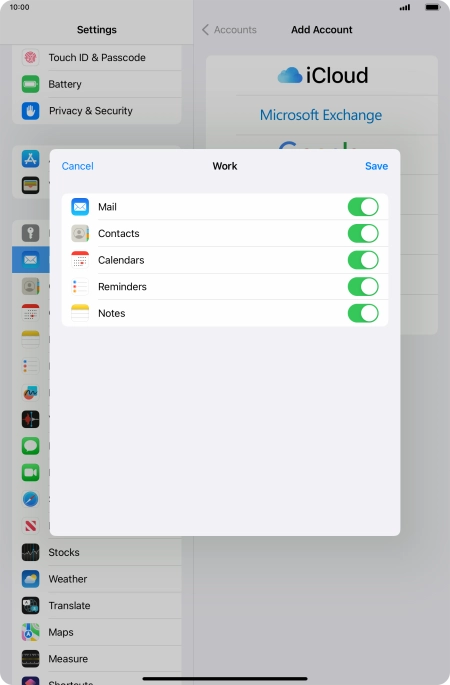 Press the indicators next to the required data types to turn synchronisation of each data type on or off.