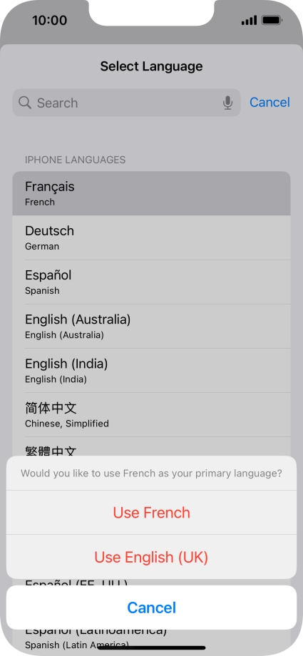 To select the new language as the default phone language, press Use ‹language› .