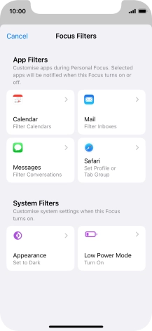 To see specific calendars in the selected focus mode, press Calendar and follow the instructions on the screen to select the required calendars.