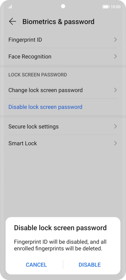 Key in the current phone lock code and press DISABLE.