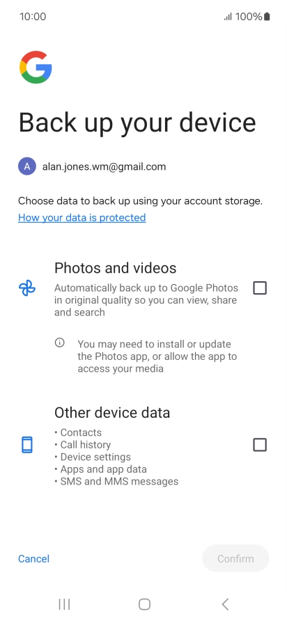 Press the fields next to the required data types to select them.