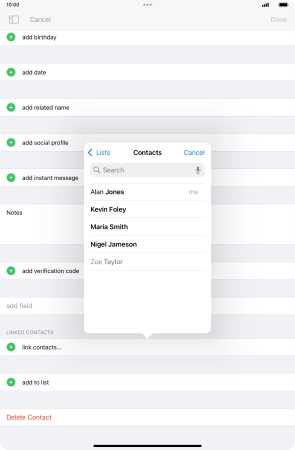 Press the required contact.