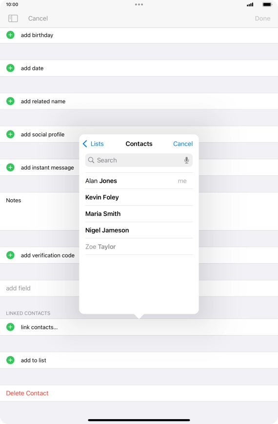 Press the required contact.