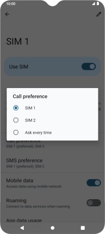 Press the required setting.