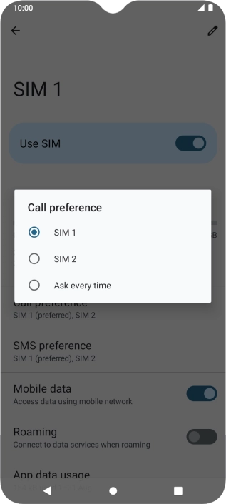 Press the required setting.