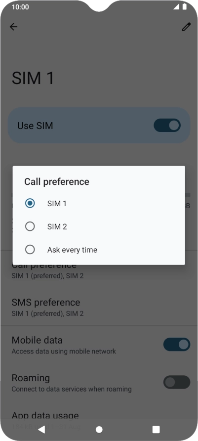 Press the required setting.