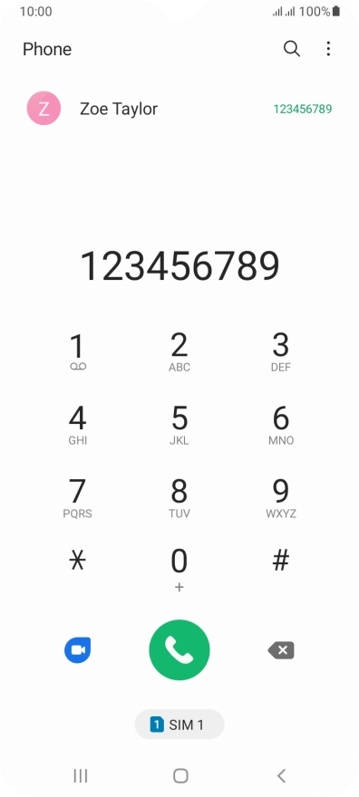 Key in the required number and press the call icon next to the required SIM.
