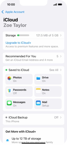 Press iCloud Backup.
