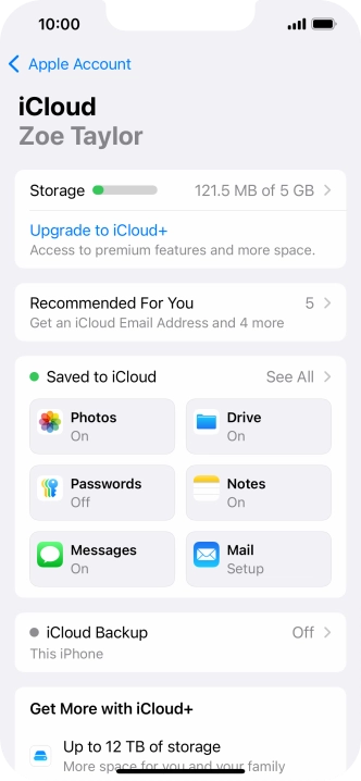Press iCloud Backup.